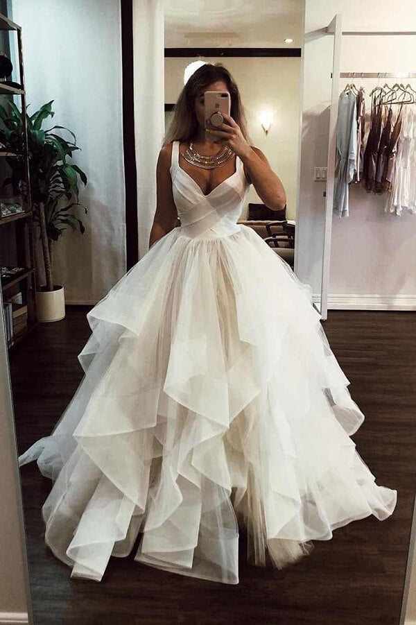 Unique Cascading Ruffles Tulle Bridal Gowns, Beach Wedding Dresses, SW408 | wedding dresses | simple wedding dresses | cheap wedding dresses | long wedding dresses | bridal gowns | bridal dresses | simidress.com