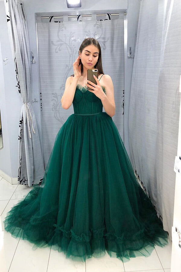 Dark Green Vintage Off-the-shoulder Prom Ball Gown - Promfy