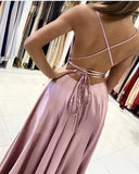 Blush A Line Silk Satin Scoop Spaghetti Straps Prom Dresses, Party Dress, SP673 | simple prom dresses | evening dresses | party dresses | formal gowns | prom gowns | long prom dresses | cheap prom dresses | www.simidress.com