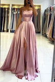 Blush A Line Silk Satin Scoop Spaghetti Straps Prom Dresses, Party Dress, SP673