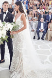 Vintage Beaded Lace Mermaid V Neck Wedding Dresses With Court Train, SW406 | cheap lace wedding dresses | wedding dresses online | beach wedding dresses | lace wedding dresses | bridal dresses | bridal gowns | simidress.com