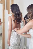 Vintage Beaded Lace Mermaid V Neck Wedding Dresses With Court Train, SW406 | cheap lace wedding dresses | bridal gowns | bridals | wedding gowns | boho wedding dresses | simidress.com