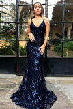 Affordable Tulle Lace Sexy V-neck Mermaid Long Prom Dresses, M109 | royal blue prom dresses | mermaid prom dresses | lace prom dresses | cheap prom dresses | www.simidress.com