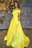 Simple Yellow A-line Off-the-shoulder Long Prom Dresses, Evening Dresses, SP681 | simple prom dresses | cheap prom dresses | party dresses | evening dresses | formal dresses | www.simidress.com