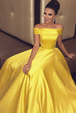 Simple Yellow A-line Off-the-shoulder Long Prom Dresses, Evening Dresses, SP681