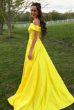Simple Yellow A-line Off-the-shoulder Long Prom Dresses, Evening Dresses, SP681 | cheap prom dresses | long prom dresses | evening dresses | formal dresses | simple satin prom dresses | www.simidress.com