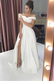 Ivory A-line Off Shoulder Long Prom Dresses Evening Dresses With Slit, SP683 | party dresses | evening dresses | formal dresses | long prom dresses | evening gowns | www.simidress.com