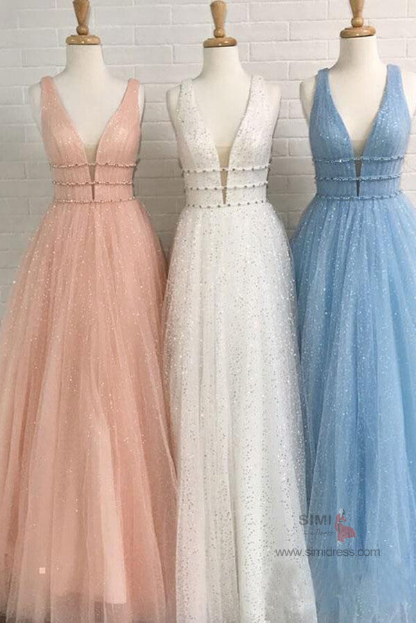 Sparkly A-line Deep V-Neck Beaded Long Prom Dresses, Evening Dresses, SP678 | evening gown | party dresses | long prom dresses | cheap prom dresses | simidress.com