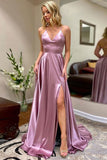 A-line V-neck Spaghetti Straps Prom Dresses, Evening Dresses With Slit, SP682 | rose prom dresses | cheap prom dresses | simple prom dresses | long prom dresses | www.simidress.com