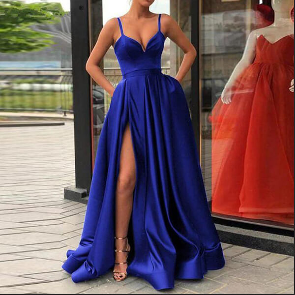 Fancy Royal Blue Satin A Line V Neck Prom Dresses, Evening Dresses, SP676 | royal blue prom dresses | cheap prom dresses | long prom dresses | formal dresses | simple prom dresses | evening dresses | formal dresses | party dresses | www.simidress.com
