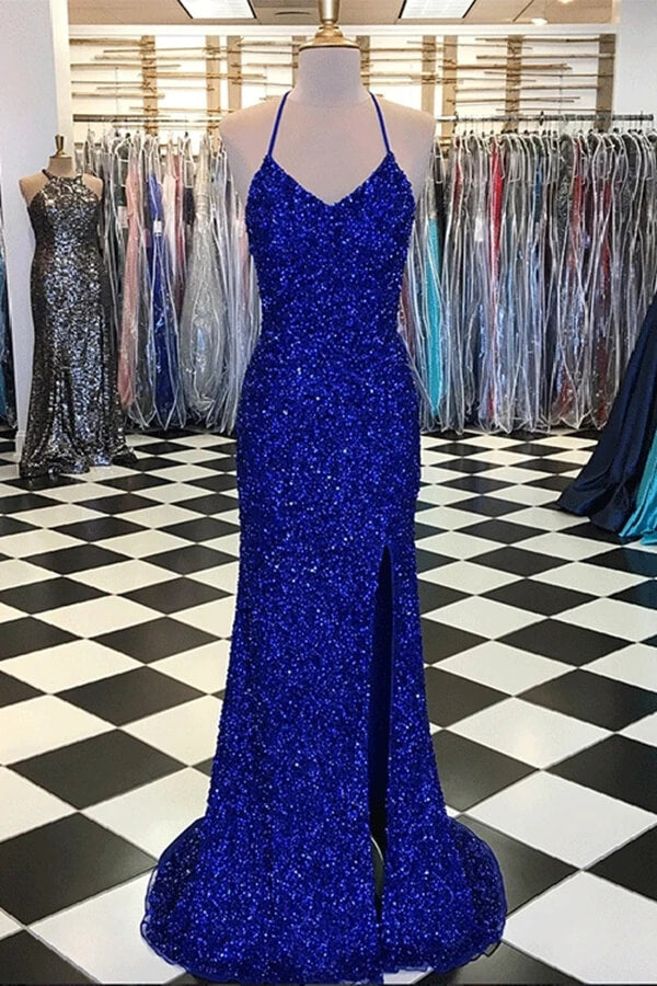 Royal Blue Satin Slim Fit Sheath Shiny Prom Dress - Xdressy