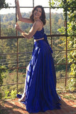 Cute Two Piece Floor Length Royal Blue Prom Dresses With Front Split, SP680 | royal blue prom dresses | two piece prom dresses | simple prom dresses | cheap prom dresses | evening dresses | www.simidress.com