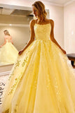 Tulle Lace Square Neck Spaghetti Straps Long Prom Dresses, Evening Dress, SP670