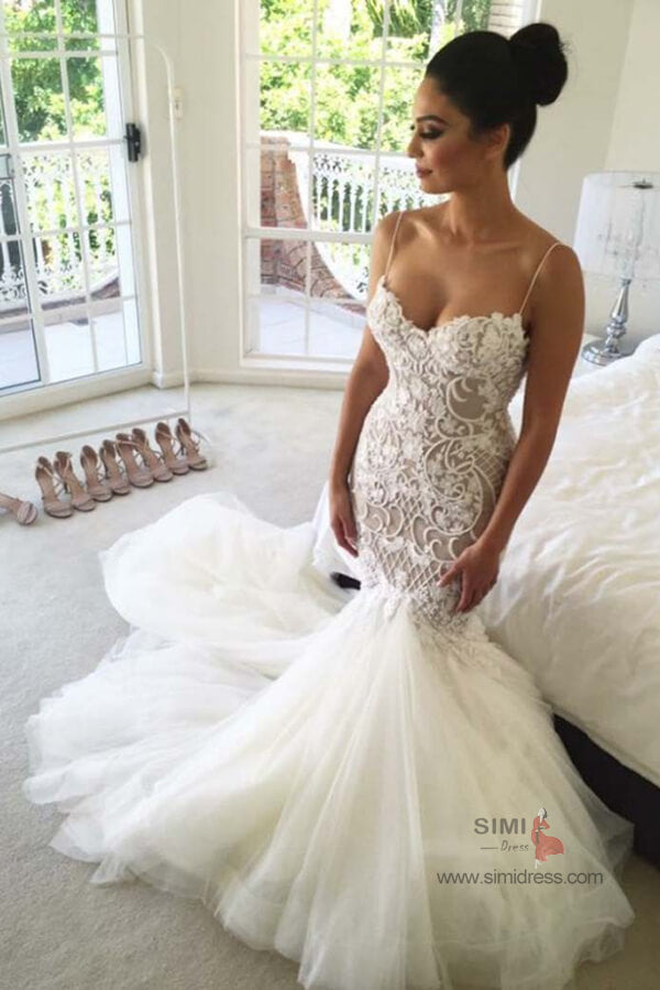 Mermaid Lace Sweetheart Court Train Wedding Dresses SW404