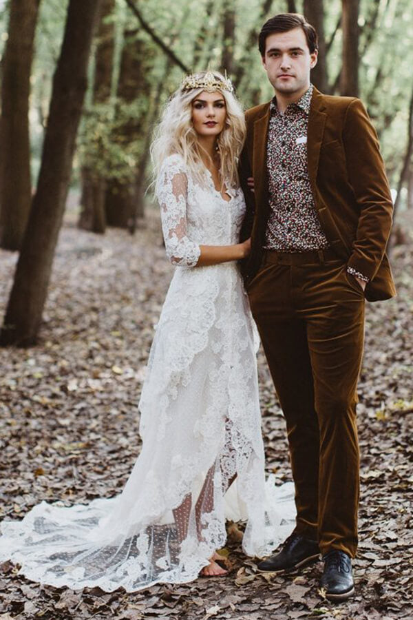 White Tulle Lace Long Sleeves Beach Wedding Dresses, Bridal Gowns, SW405 | beach wedding dresses | bridal gowns | mermaid wedding dresses | long sleeves wedding dresses | lace wedding dresses | simidress.com