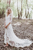White Tulle Lace Long Sleeves Beach Wedding Dresses, Bridal Gowns, SW405 | cheap wedding dresses | beach wedding dresses | bridal gowns | wedding stores near me | cheap lace wedding dresses | simidress.com