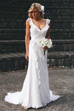 Simple A-line Chiffon Beach Wedding Dresses With Ruffles, Wedding Gowns, SW579