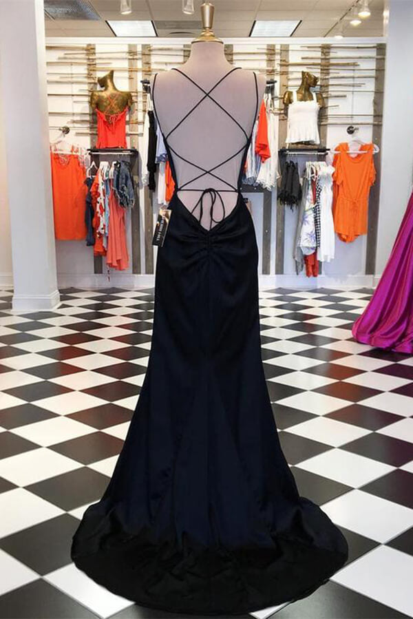 Simple Black Satin Sheath Spaghetti Straps Long Prom Dresses, Evening Gown, SP718 | cheap black prom dress | prom dresses online | simple prom dresses | www.simidress.com