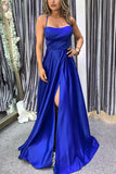 Simple Blue Satin A-line Long Prom Dresses With High Slit, Evening Gowns, SP798 | royal blue prom dress | cheap prom dresses | satin prom dresses | www.simidress.com