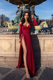 Simple Burgundy A-line Long Sleeves Prom Dresses, Long Formal Dresses, SP822 | red prom dresses | evening dresses | evening gown | simidress.com