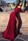 Simple Burgundy A-line Long Sleeves Prom Dresses, Long Formal Dresses, SP822 | cheap long prom dresses | simple prom dresses | evening gown | simidress.com