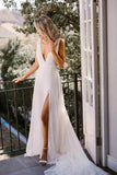 Simple Chiffon A-line V-neck Wedding Dresses With Slit, Wedding Gowns, SW545