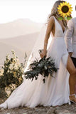 Simple Chiffon A-line V-neck Wedding Dresses With Slit, Wedding Gowns, SW545 | vintage wedding dresses | chiffon wedding dresses | wedding dresses online | simidress.com