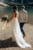 Simple Chiffon Lace A-line V-neck Spaghetti Straps Beach Wedding Dresses, SW499 | simple wedding dresses | chiffon wedding dress | wedding gown | www.simidress.com