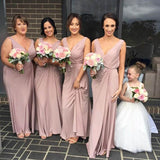Simple Dusty Pink V-neck Long Bridesmaid Dresses, Maid of Honer Dress, BD115 | pink bridesmaid dresses | long bridesmaid dress | cheap bridesmaid dress | maid of the honor dresses | www.simidress.com