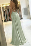 Simple Dusty Sage Satin Spaghetti Straps Long Prom Dresses, Evening Gown, SP802 | cheap prom dresses online | evening gowns | party dresses | www.simidress.com