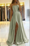 Simple Dusty Sage Satin Spaghetti Straps Long Prom Dresses, Evening Gown, SP802 | sage prom dresses | simple prom dress | a line prom dresses | www.simidress.com