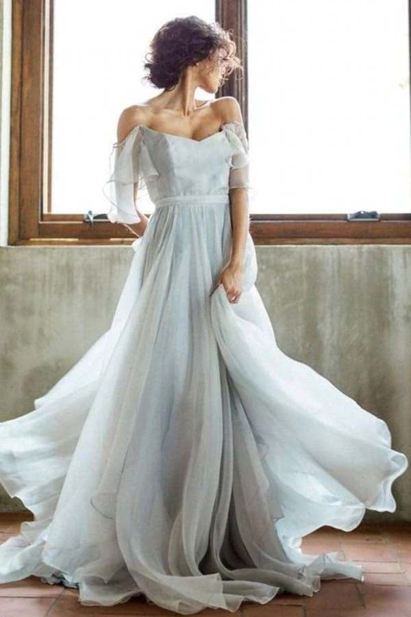 Simple Grey Chiffon Off Shoulder Wedding Dresses, SW495 | Simidress Simple Grey Chiffon Off Shoulder Wedding Dresses, SW495 | Simidress