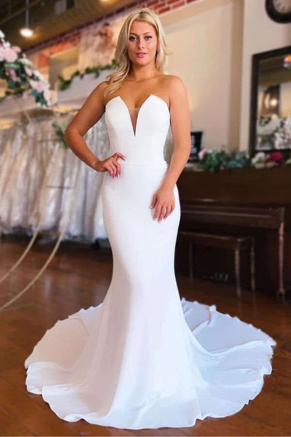 Ivory Mermaid Strapless Court Train Wedding Dresses SW564 | Simidress Ivory Mermaid Strapless Court Train Wedding Dresses SW564 | Simidress