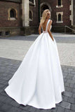 Simple Ivory Satin A-line Square Neck Wedding Dress, Cheap Bridal Gown, SW515 | wedding gowns | wedding dresses near me | plus size wedding dresses | www.simidress.com