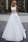 Simple Ivory Satin A-line Square Neck Wedding Dress, Cheap Bridal Gown, SW515