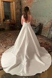 Simple Ivory Satin Spaghetti Straps Court Train Wedding Dress With Pockets, SW599 | wedding dresses online | wedding dresses near me | wedding gown | simidress.com