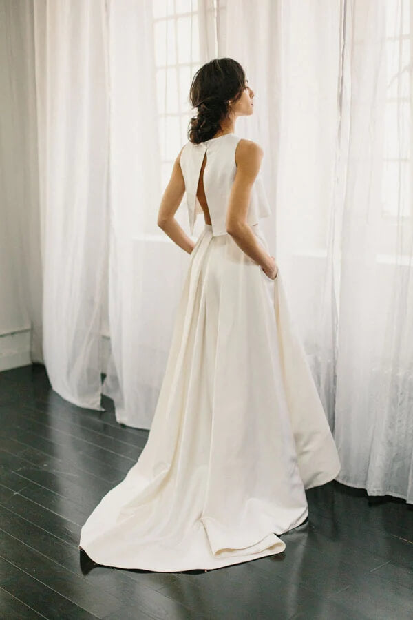 Simple Ivory Satin Two Pieces A Line Beach Wedding Dresses, Bridal Gown, SW548 | sexy wedding dress | wedding dress plus size | wedding dress shops near me | simidress.com 