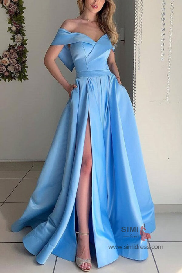 strapless open back dress Light Blue Prom dresses Party Dresses with Pockets, SP694