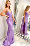 Simple Lilac Mermaid Long Prom Dresses With Side Slit, Evening Gowns, SP816