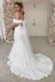 Simple Mermaid Satin Off-the-Shoulder Wedding Dresses With Sweep Train, SW568 | mermaid wedding dresses | satin wedding dresses | wedding gown | simidress.com