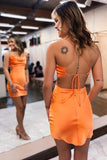  Simple Orange Silk Satin Cowl Neck Homecoming Dresses, Short Prom Dress, SH603 | mini homecoming dresses | short party dresses | school event dresses | simidress.com