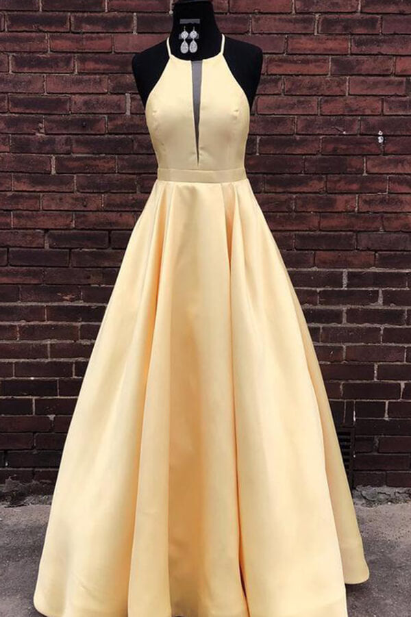 Simple Satin A-line Halter Floor-length Long Prom Dresses, Evening Dresses, SP706 | prom dresses near me | long prom dress | evening dress | www.simidress.com