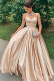 Simple Satin A-line Sweetheart Long Prom Dresses, Evening Dresses, SP686 | long prom dresses | cheap prom dresses | champagne prom dresses | evening dresses | party dresses | www.simidress.com