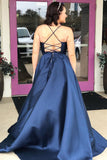 Simple Satin A-line V-neck Spaghetti Straps Prom Dresses With Chapel Train, SP722 | cheap prom dress | long prom dress | formal dresses | www.simidress.com