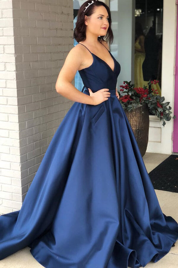 strapless open back dress Spaghetti Strap Blue Velvet Mermaid Prom Dress with Big Bow Back