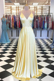 Simple Satin A-line V-neck Spaghetti Straps Prom Dresses, Evening Gown, SP717
