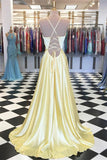 Simple Satin A-line V-neck Spaghetti Straps Prom Dresses, Evening Gown, SP717 | formal dresses long | prom dresses online | long prom dresses | www.simidress.com
