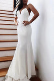 Simple Satin Mermaid V-neck Backless Spaghetti Straps Wedding Dresses, SW549 | simple wedding gown | wedding dress near me | bridal outfit | simidress.com