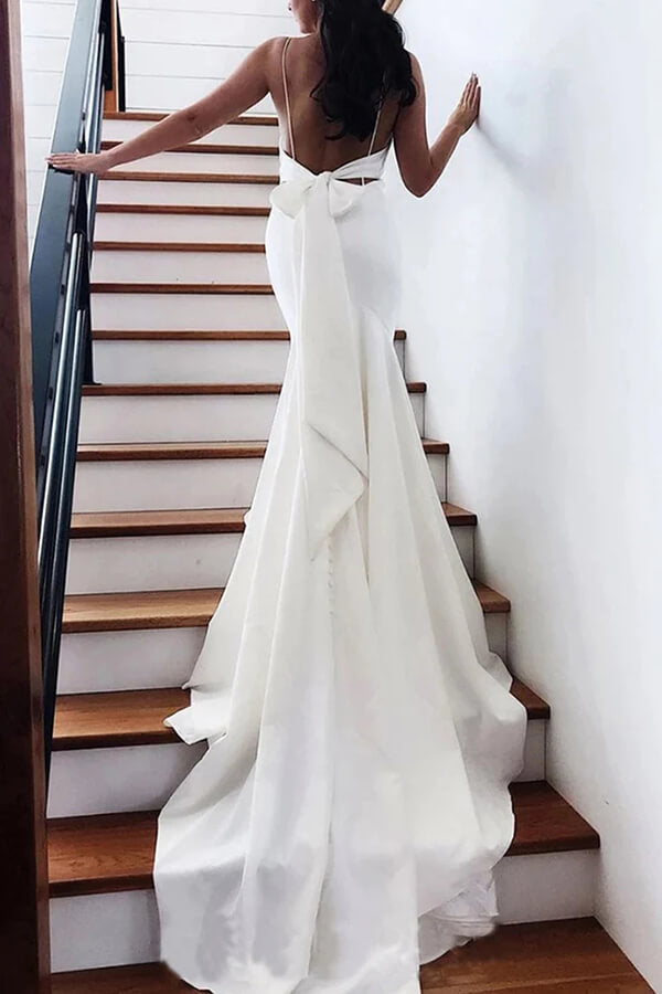 sachin and babi light blue dress Long Mermaid Spaghetti Strap Sweetheart Lace Backless Wedding Dresses –  COCOSBRIDE main image 1