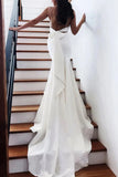 Simple Satin Mermaid V-neck Backless Spaghetti Straps Wedding Dresses, SW549
